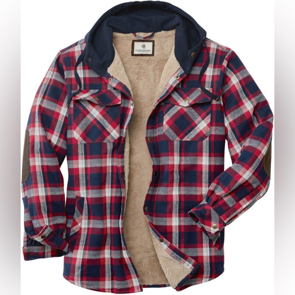 Hooded Flannel Lined Shirt Jacket_Legendary Whitetails_Size Small_Red/Navy